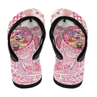 Hawaiian and Japanese Culture Together Flip Flops Tropical Honu with Japanese Elements Pink Color