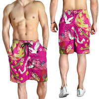Hawaiian and Japanese Culture Together Shorts for Men Kakau Tribal Pattern and Irezumi Art Pink Color