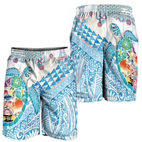 Hawaiian and Japanese Culture Together Shorts for Men Tropical Honu with Japanese Elements Blue Color