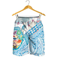 Hawaiian and Japanese Culture Together Shorts for Men Tropical Honu with Japanese Elements Blue Color LT03 - Polynesian Pride