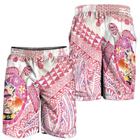Hawaiian and Japanese Culture Together Shorts for Men Tropical Honu with Japanese Elements Pink Color