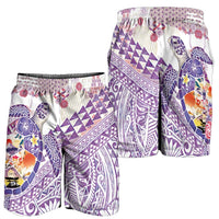 Hawaiian and Japanese Culture Together Shorts for Men Tropical Honu with Japanese Elements Purple Color