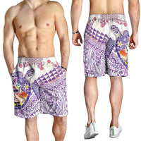 Hawaiian and Japanese Culture Together Shorts for Men Tropical Honu with Japanese Elements Purple Color