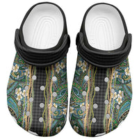 Hawaiian Art Flower Tribal with Lei Clogs Shoes Palaka Pattern Black Color - Polynesian Pride