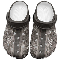 Hawaiian Art Flower Tribal with Lei Clogs Shoes Palaka Pattern Grayscale - Polynesian Pride