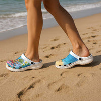 Hawaiian Funny Pineapple Surfing Clogs Shoes Beach with Tribal Kakau and Plumeria
