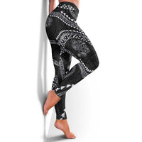 Hawaiian Kakau Art and Hisbiscus Tattoo Leggings Tribal Pattern-Silver Style - Polynesian Pride