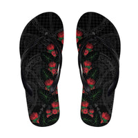 Hawaiian Kakau Art Flip Flops Taro Leaves with Ohia Lehua and Pakala Pattern - Polynesian Pride