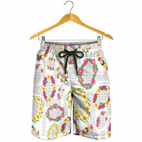 Hawaiian Kakau Tattoo Leis and Palaka Pattern Shorts for Men Traditional Aloha Tribal White Color LT03 - Polynesian Pride