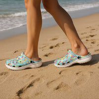 Hawaiian Leis Clogs Shoes Kakau Tattoos and Palaka Pastel Teal Color LT03 - Polynesian Pride