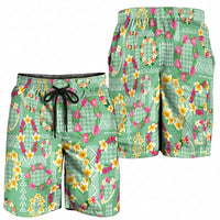 Hawaiian Leis Shorts for Men Kakau Tattoos and Palaka Pastel Green Color LT03 - Polynesian Pride