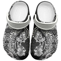 Hawaiian Manta Ray and Hammerhead Shark Tribal Tattoo Clogs Shoes with Polynesian Tribal Pattern Black-White Color LT03 Multicolor - Polynesian Pride