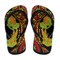 Hawaiian Manta Ray and Hammerhead Shark Tribal Tattoo Flip Flops with Polynesian Tribal Pattern Kanaka Maoli Flag Color LT03 - Polynesian Pride