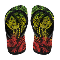 Hawaiian Manta Ray and Hammerhead Shark Tribal Tattoo Flip Flops with Polynesian Tribal Pattern Reggae Style