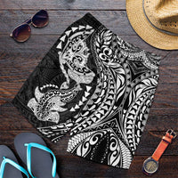 Hawaiian Manta Ray and Hammerhead Shark Tribal Tattoo Shorts for Men with Polynesian Tribal Pattern Black-White Color LT03 Multicolor - Polynesian Pride