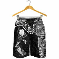 Hawaiian Manta Ray Tribal Shorts for Men Polynesian Art Motifs Black Color