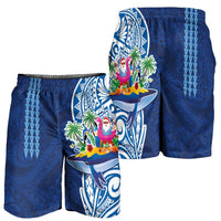 Hawaiian Mele Kalikimaka Shorts for Men Funny Santa on Whale Island with Kakau Tattoos LT03 - Polynesian Pride