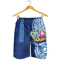 Hawaiian Mele Kalikimaka Shorts for Men Funny Santa on Whale Island with Kakau Tattoos LT03 - Polynesian Pride
