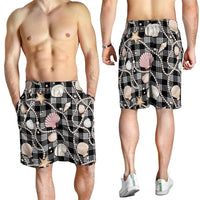 Hawaiian Ocean Seashells Shorts for Men Black Palaka Pattern LT01 - Polynesian Pride