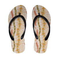 Hawaiian Ohia Lehua Lei Flip Flops Plaid Palaka Ahiehie Pattern - Polynesian Pride