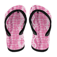Hawaiian Ohia Lehua Lei Flip Flops Plaid Palaka Akala Pattern - Polynesian Pride