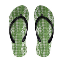 Hawaiian Ohia Lehua Lei Flip Flops Plaid Palaka Omaomao Pattern - Polynesian Pride