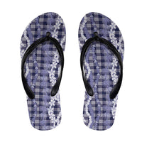 Hawaiian Ohia Lehua Lei Flip Flops Plaid Palaka Uliuli hohonu Pattern - Polynesian Pride