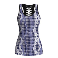 Hawaiian Ohia Lehua Lei Hollow Tank Top Plaid Palaka Uliuli hohonu Pattern - Polynesian Pride