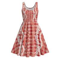 Hawaiian Ohia Lehua Lei Midi Dress Plaid Palaka Ulaula Pattern - Polynesian Pride