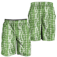 Hawaiian Ohia Lehua Lei Shorts for Men Plaid Palaka Omaomao Pattern - Polynesian Pride