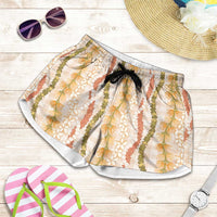 Hawaiian Ohia Lehua Lei Shorts for Women Plaid Palaka Ahiehie Pattern - Polynesian Pride