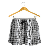 Hawaiian Ohia Lehua Lei Shorts for Women Plaid Palaka Eleele Pattern - Polynesian Pride