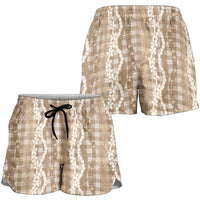 Hawaiian Ohia Lehua Lei Shorts for Women Plaid Palaka Kalaihaahaa Pattern - Polynesian Pride