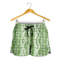 Hawaiian Ohia Lehua Lei Shorts for Women Plaid Palaka Omaomao Pattern - Polynesian Pride
