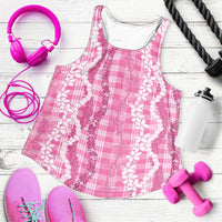 Hawaiian Ohia Lehua Lei Women Racerback Tank Plaid Palaka Akala Pattern - Polynesian Pride