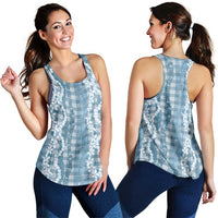 Hawaiian Ohia Lehua Lei Women Racerback Tank Plaid Palaka Uliuli Omaomao Pattern - Polynesian Pride
