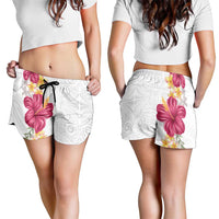 Hawaiian Plumeria and Hibiscus Shorts for Women White Mode - Polynesian Pride