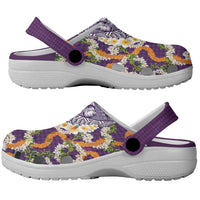 Hawaiian Plumeria Lei Clogs Shoes Kakau Motifs and Palaka Half Style Purple Color - Polynesian Pride