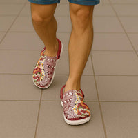 Hawaiian Plumeria Lei Clogs Shoes Kakau Motifs and Palaka Half Style Red Color - Polynesian Pride