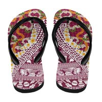 Hawaiian Plumeria Lei Flip Flops Kakau Motifs and Palaka Half Style Pink Color - Polynesian Pride