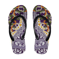 Hawaiian Plumeria Lei Flip Flops Kakau Motifs and Palaka Half Style Purple Color - Polynesian Pride