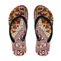 Hawaiian Plumeria Lei Flip Flops Kakau Motifs and Palaka Half Style Red Color - Polynesian Pride
