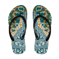 Hawaiian Plumeria Lei Flip Flops Kakau Motifs and Palaka Half Style Turquoise Color - Polynesian Pride