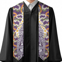 Hawaiian Plumeria Lei Graduation Stole Kakau Motifs and Palaka Half Style Purple Color LT03 - Polynesian Pride