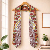 Hawaiian Plumeria Lei Graduation Stole Kakau Motifs and Palaka Half Style Red Color LT03 One Size Red - Polynesian Pride