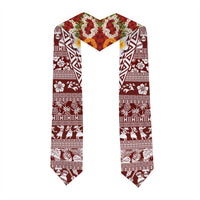 Hawaiian Plumeria Lei Graduation Stole Kakau Motifs and Palaka Half Style Red Color LT03 - Polynesian Pride