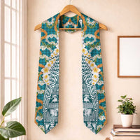 Hawaiian Plumeria Lei Graduation Stole Kakau Motifs and Palaka Half Style Turquoise Color LT03 One Size Turquoise - Polynesian Pride