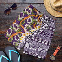 Hawaiian Plumeria Lei Shorts for Men Kakau Motifs and Palaka Half Style Purple Color - Polynesian Pride