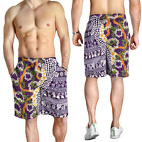Hawaiian Plumeria Lei Shorts for Men Kakau Motifs and Palaka Half Style Purple Color LT03 - Polynesian Pride