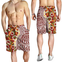 Hawaiian Plumeria Lei Shorts for Men Kakau Motifs and Palaka Half Style Red Color - Polynesian Pride